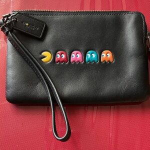 Coach Black Leather Wristlet with Colorful Characters